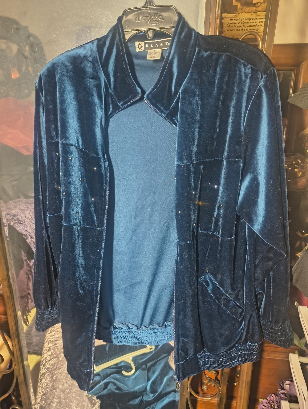 Blast Vintage Velour Open Jacket - Deep Teal Blue